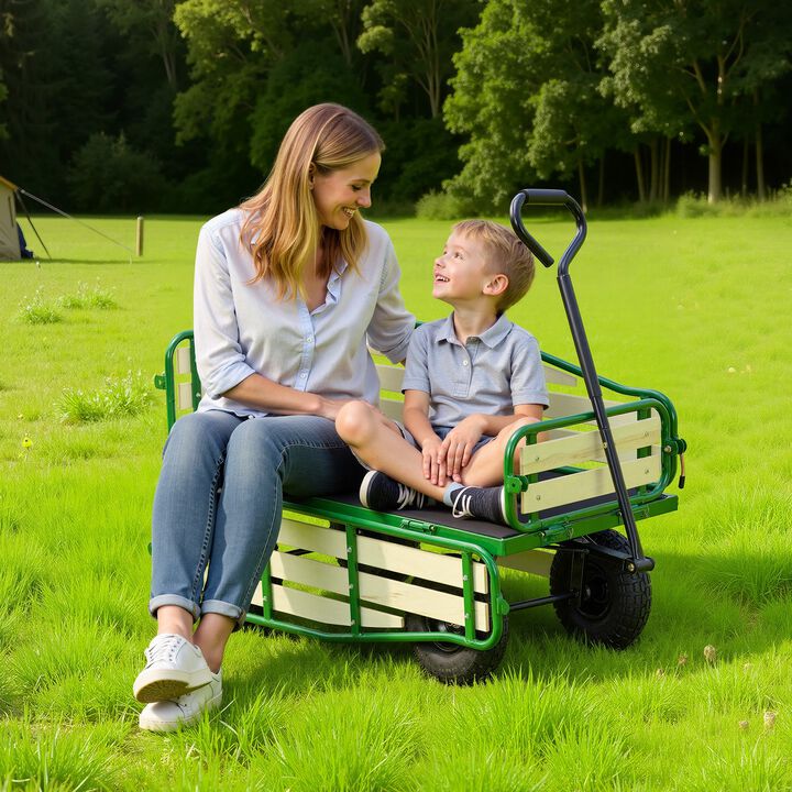 Pull Wagon for Kids with Foldable Panels, All-Terrain Wheels and Handle-Green
