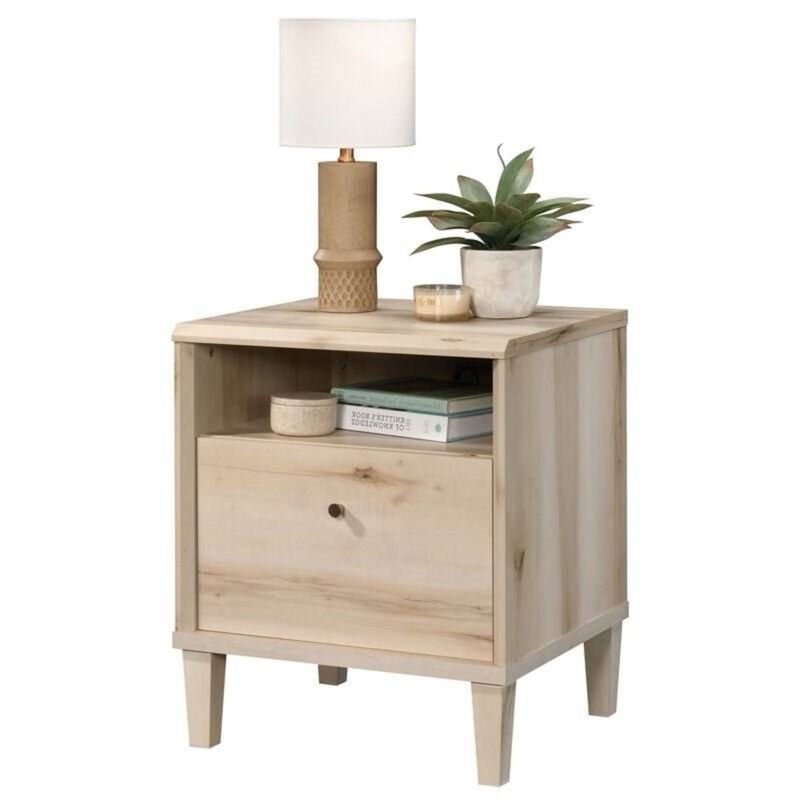 Hivvago Light Maple Wood Farmhouse Style 1-Drawer Nightstand with Open Shelf