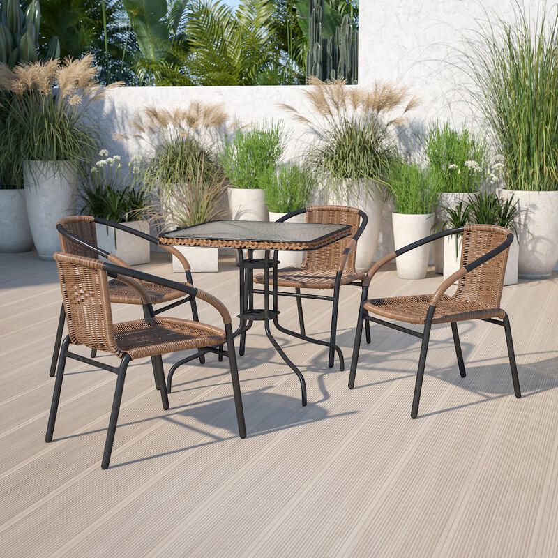 Flash Furniture 28'' Square Tempered Glass Metal Table with Dark Brown Rattan Edging image number 4