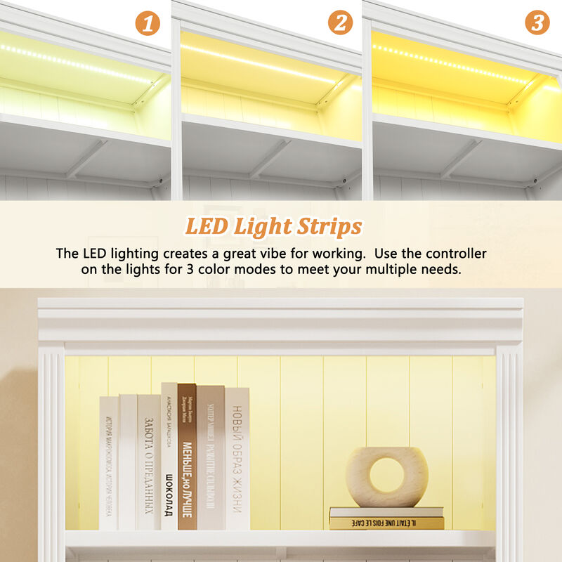 Whisen 83.4" Bookcase, 5-Tier LED Light Solid Wood MDF for Living Room Home Office image number 7