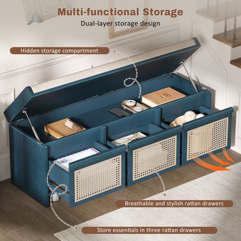 Seckbo Retro Button Tufted Upholstered Storage Bench image number 3
