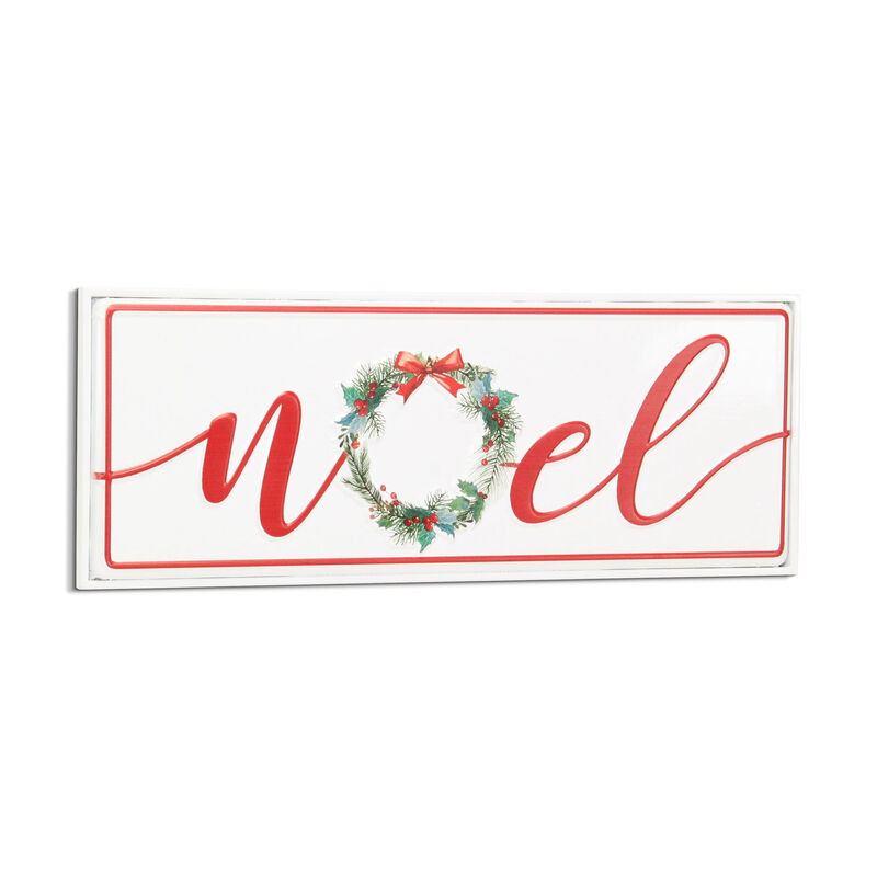 HomeRoots 7" X 19" White and Red Christmas Noel Metal Wall Decor image number 0