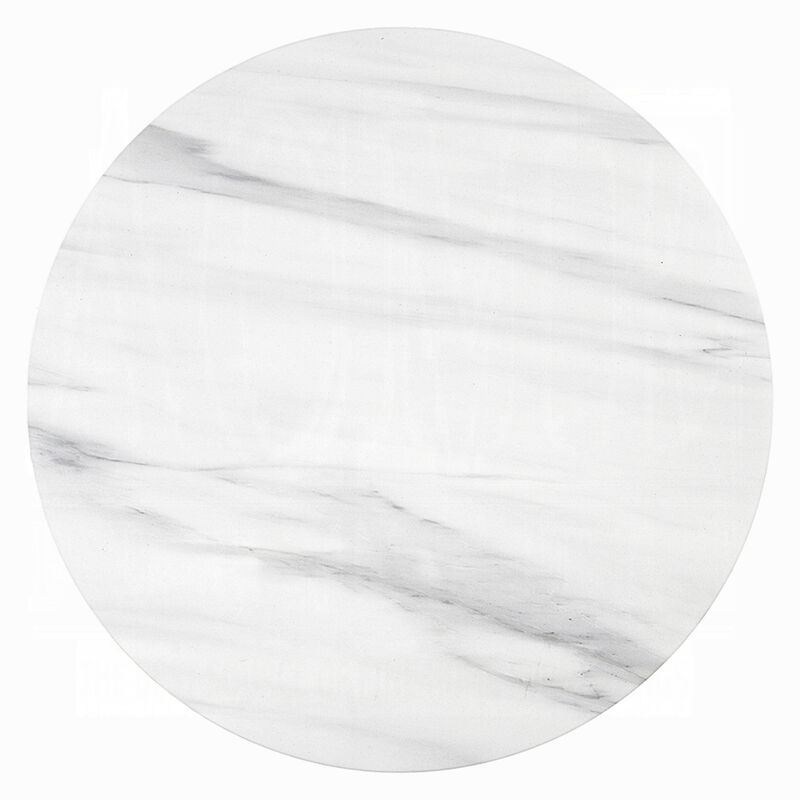 Zayn Round End Table with Pedestal Base, White Faux Marble, 22 Inch