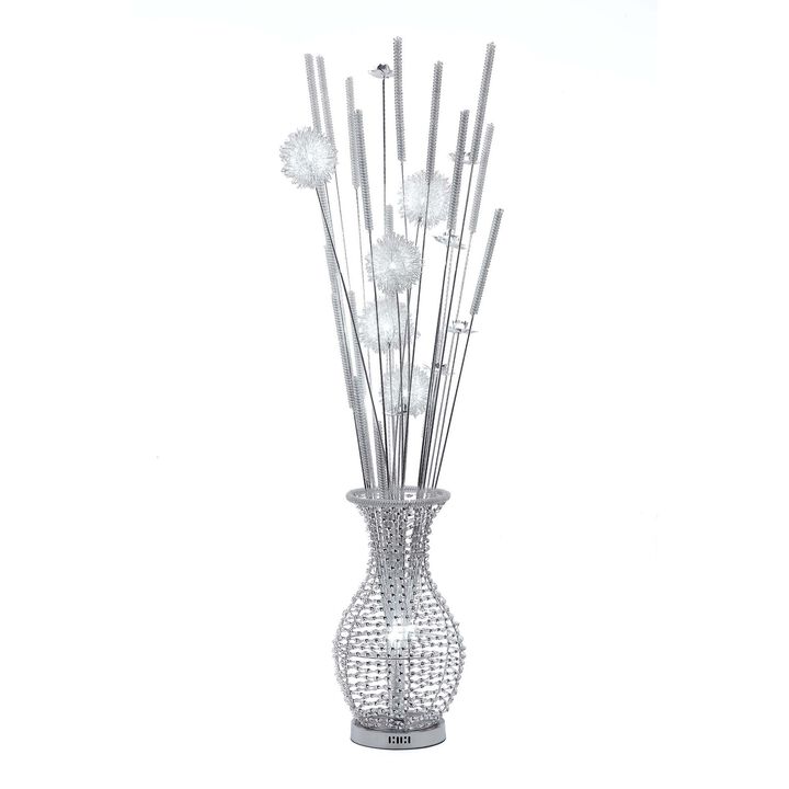 63 Inch Floor Lamp, Flower Vase Design, Wire Base, Metal, Chrome Finish-Benzara