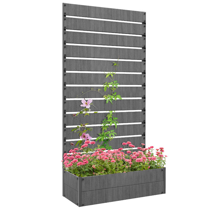 Outsunny Raised Garden Bed with Trellis for Climbing Plants, Planter Box with Self Draining Gap, Freestanding Trellis Planter for Outdoor, Patio, Deck, 35.75" x 15" x 70.75", Dark Gray