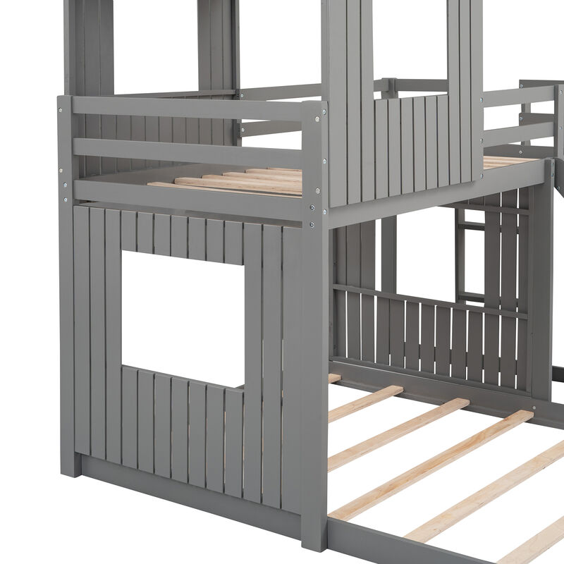 Merax Playhouse Bunk Bed with Slide