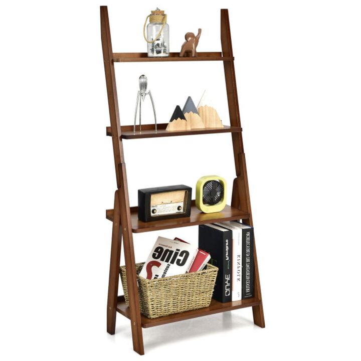 4-Tier Bamboo Ladder Shelf Bookcase for Study Room