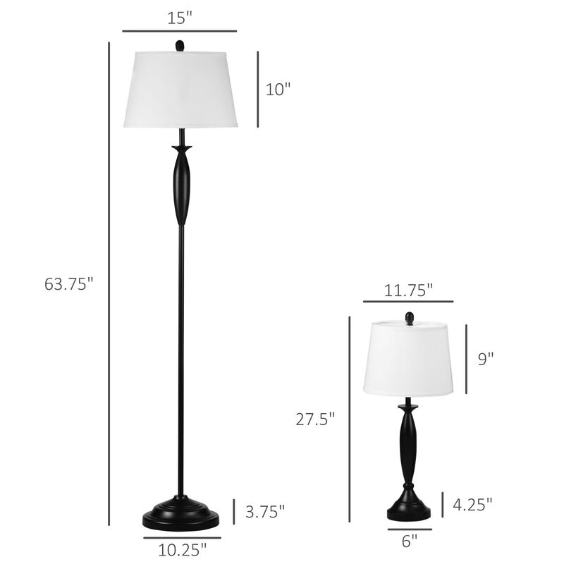 Modern Table Floor Lamp Set of 3 for Living Room, 3 Piece Lamp Set, Black