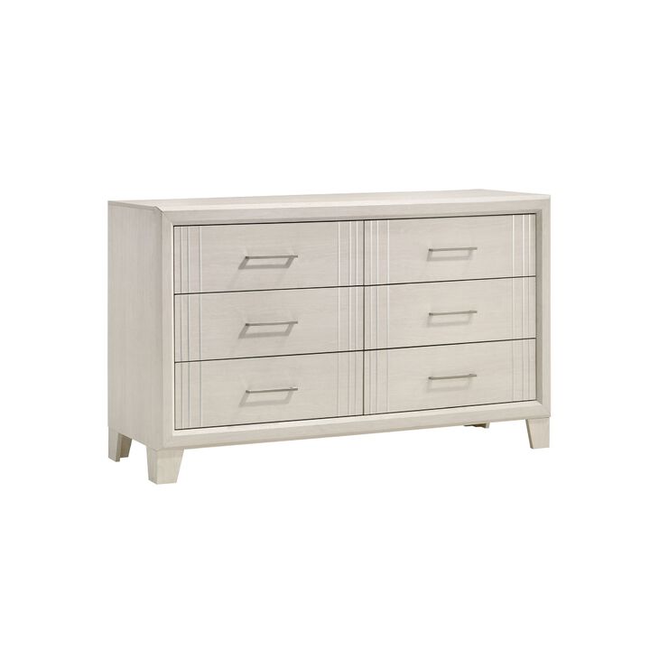 Charie Wide Dresser with 6 Drawers, Tapered Legs, White Wood