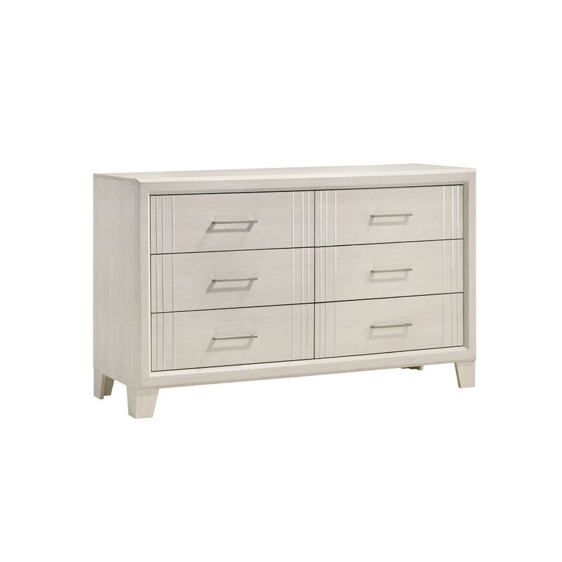 Charie Wide Dresser with 6 Drawers, Tapered Legs, White Wood