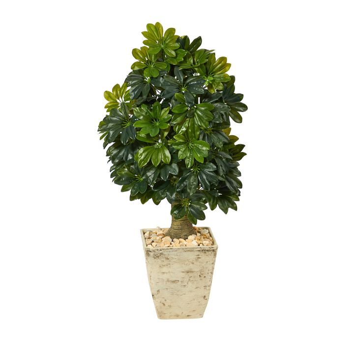 HomPlanti 3.5 Feet Schefflera Artificial Tree in Country White Planter (Real Touch)
