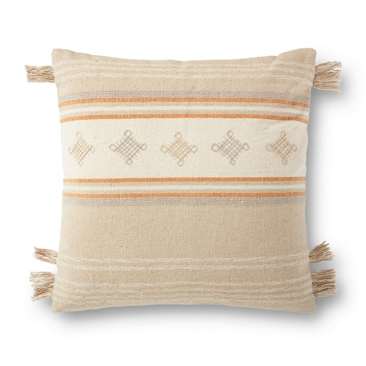 P0933 Beige/Orange 22"x22" Poly Pillow