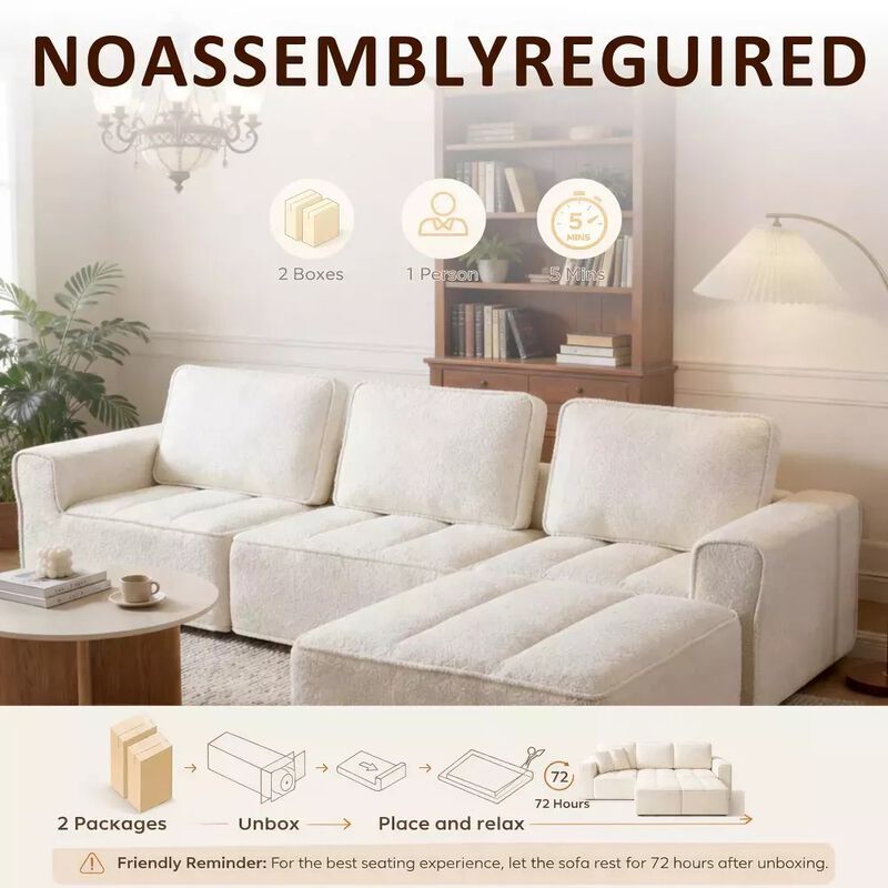 Vipbear 110.5" Cloud Modular Sectional Sofa, Convertible L Shaped Couch with Reversible Chaise image number 6