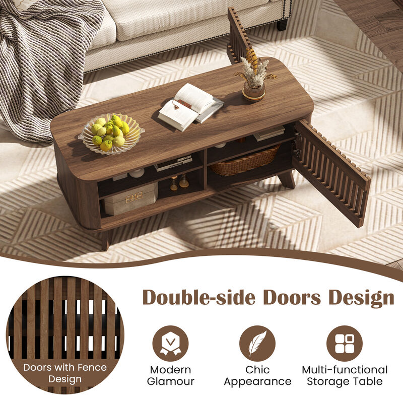 Rectangular Center Table with Storage Space and Adjustable Shelf Design