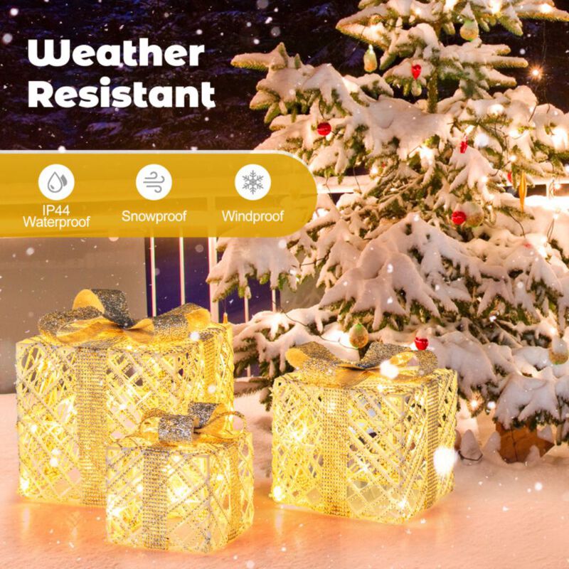 3 Pack Christmas Lighted Gift Box with 50 LED Lights and Detachable Bows image number 8