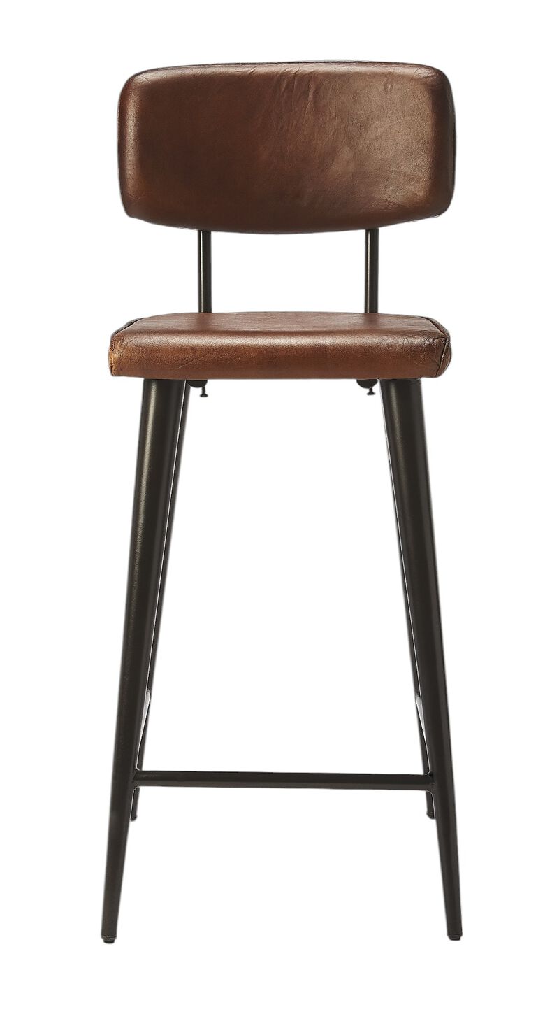 HomeRoots 28" Brown And Black Genuine Leather And Iron Bar Chair image number 4