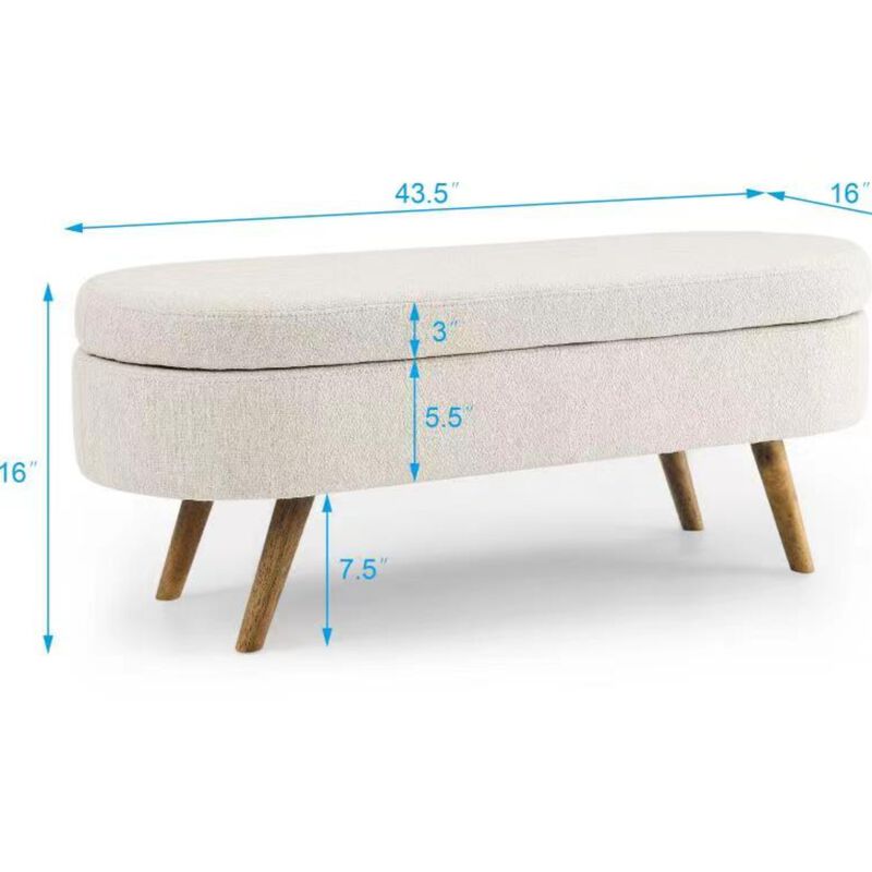 Whisen Oval Storage Ottoman, Storage Bench with Rubber Wood Legs image number 9