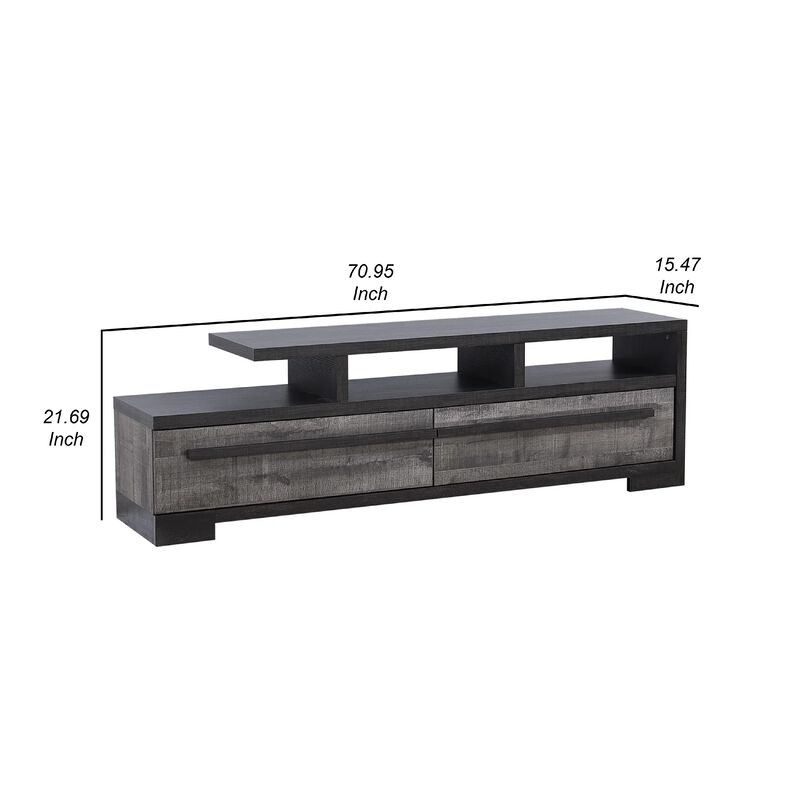 Ruthe TV Stand Media Console with 2 Drawers, Shelves, Black Gray Wood