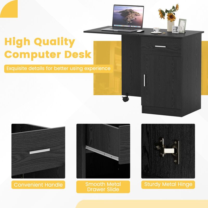Folding Computer Desk with Drawer and Mobile Cabinet for Home Office