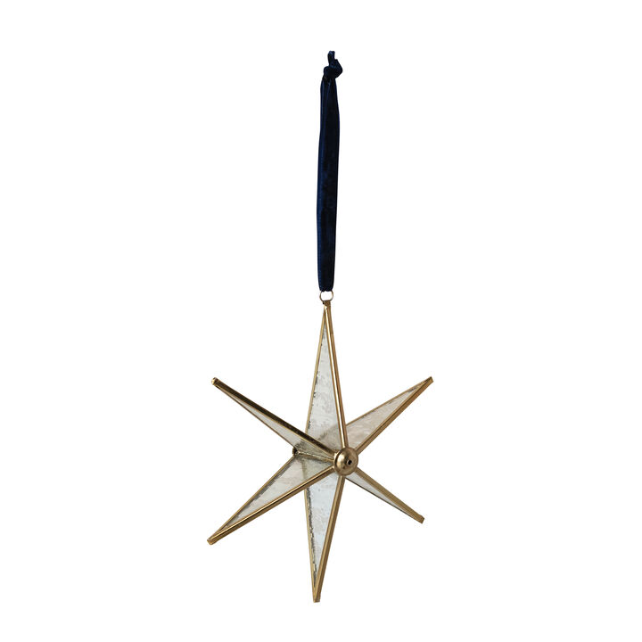 Golden Glass & Brass Star Ornament with Velvet Hanger
