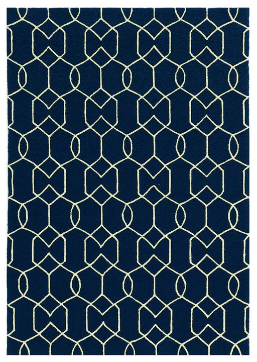 HomeRoots 3' X 5' Navy Blue And Ivory Geometric Hand Hooked Area Rug