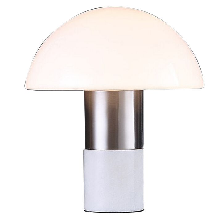 Lumina 15 Inch Table Lamp, Dome Shaped Shade, Slender Metal Stem, Nickel - Benzara