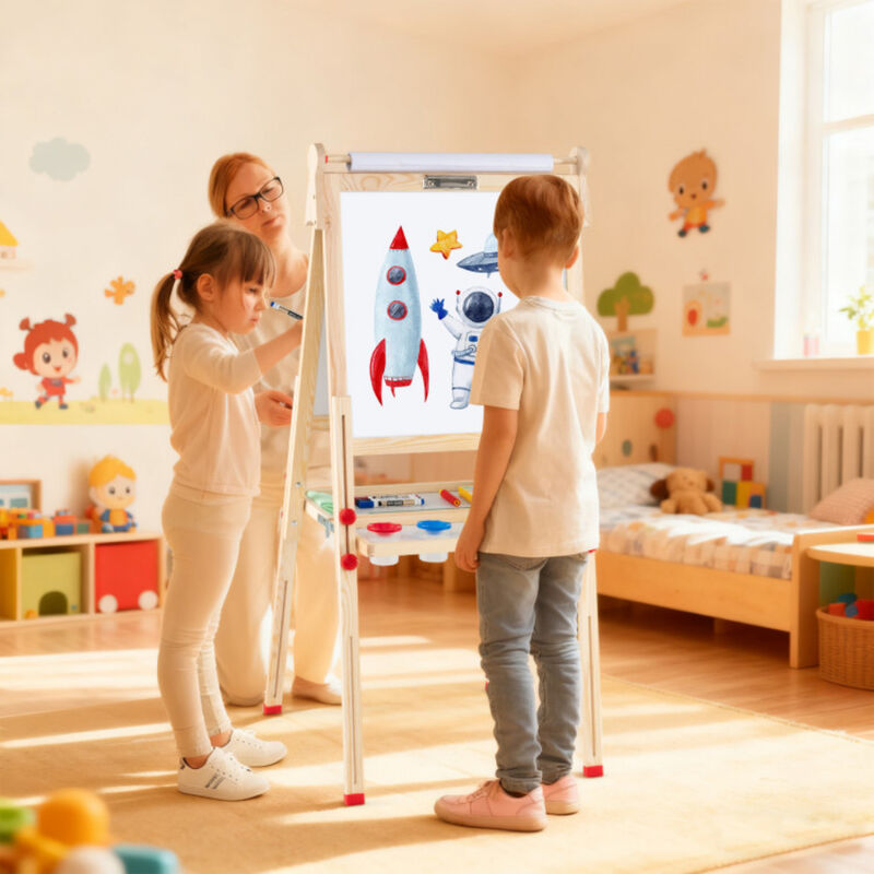 Double-Sided Wooden Kids Art Easel 3-in-1 Folding Design image number 3