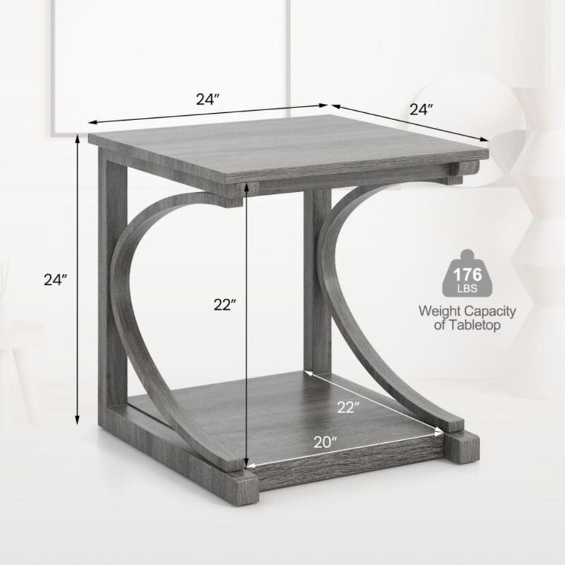 Hivvago C-shaped 24 Inch 2 Tier Square End Table Sofa Side Table