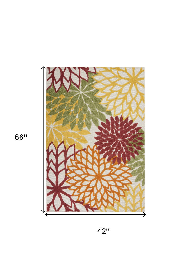 HomeRoots 4' X 6' Red Yellow Green Orange And Ivory Floral Indoor Outdoor Area Rug image number 6