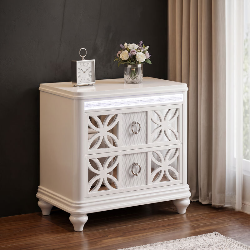 Abigale Nightstand with 2 Drawers, Patterned Fronts and Integrated LED Lighting image number 6