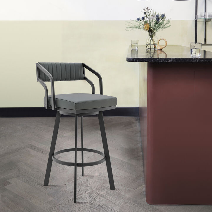 Capri  Swivel Modern Black Metal and Slate Gray Faux Leather Bar and Counter Stool