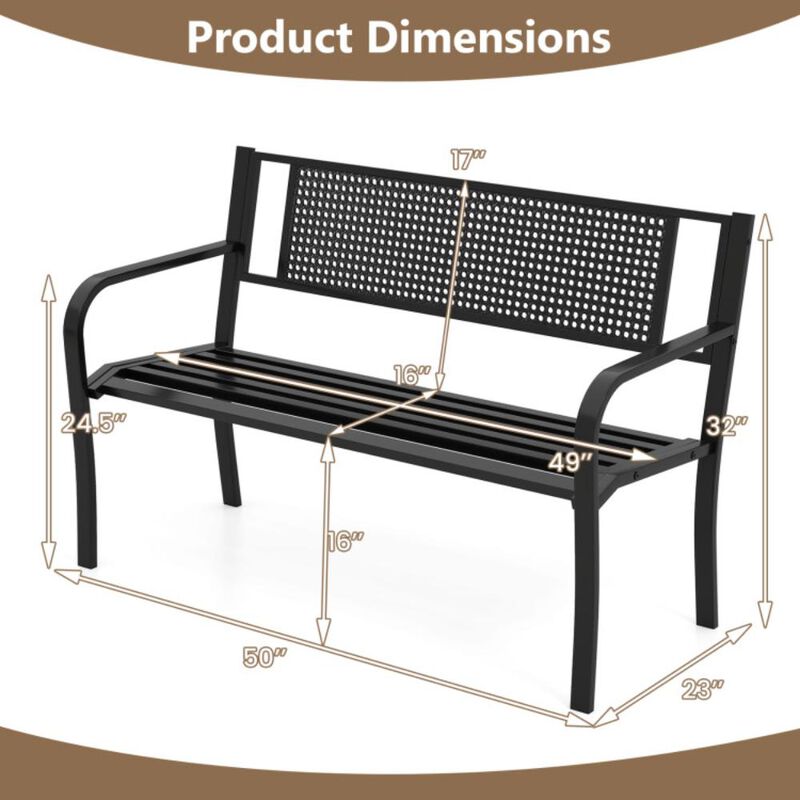 Hivvago 50 Inches Garden Bench with Patterned Backrest and Curved Armrests