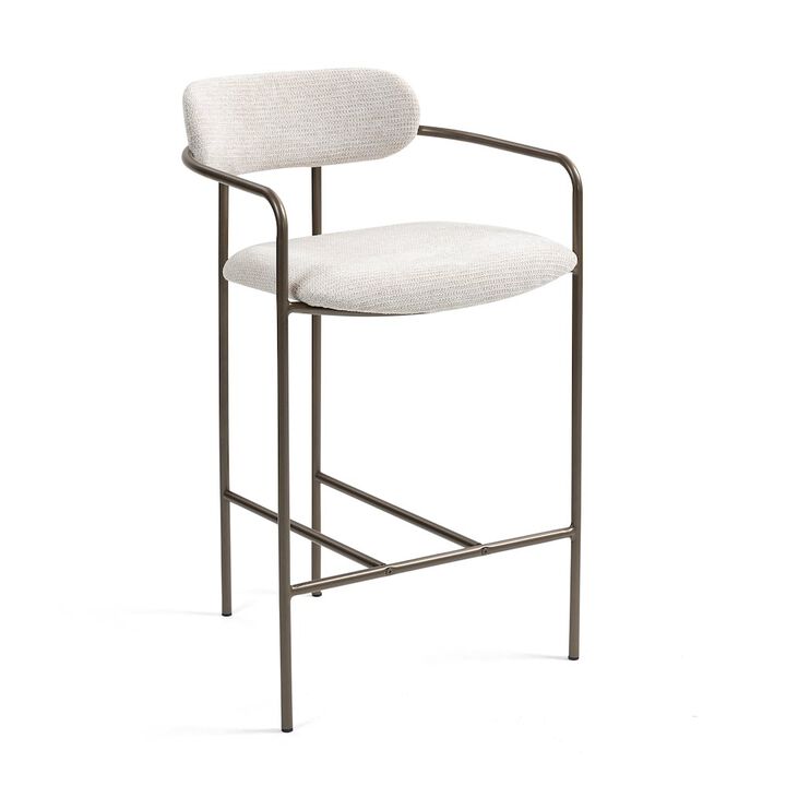 Glamour Home Set of 2 Beige Woven Upholstered Fabric Counter Stool Brown Iron Arms and Legs