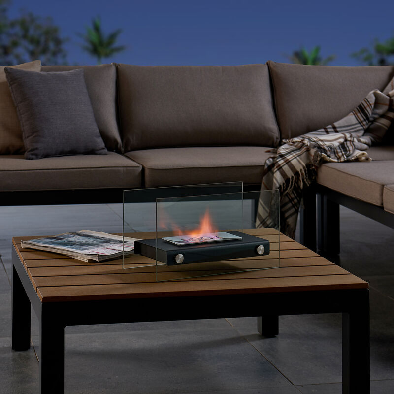 Danya B. Rectangular Tabletop Smokeless Fireplace With Clear Glass Panels For Indoor / Outdoor Use