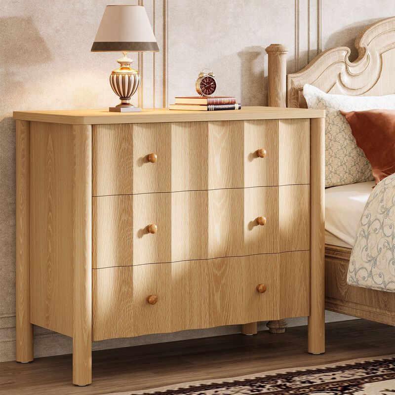 Modern Nightstand, Oversized Bedside Table with 3 Drawers-Natural Oak image number 1