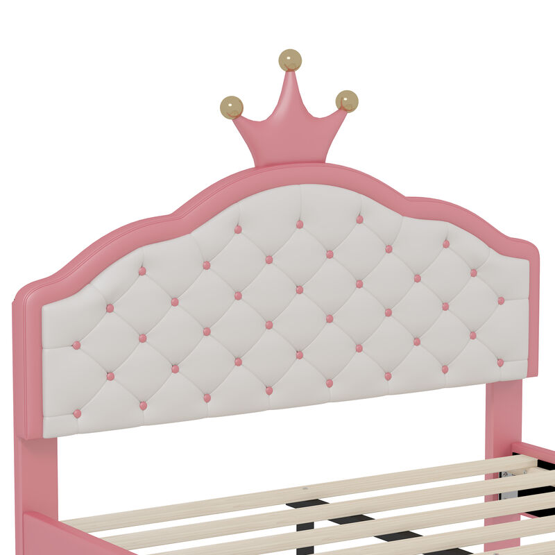 Merax Lovely Crown Fantasy PU Leather Princess Bed with Tufted Headboard