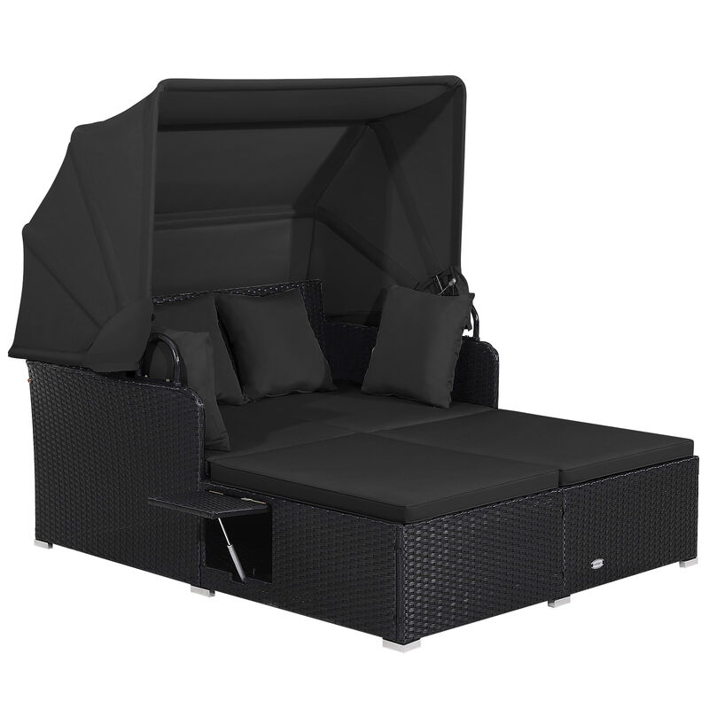 Outdoor Rattan Daybed with Adjustable Canopy and Built-In Side Tables image number 0