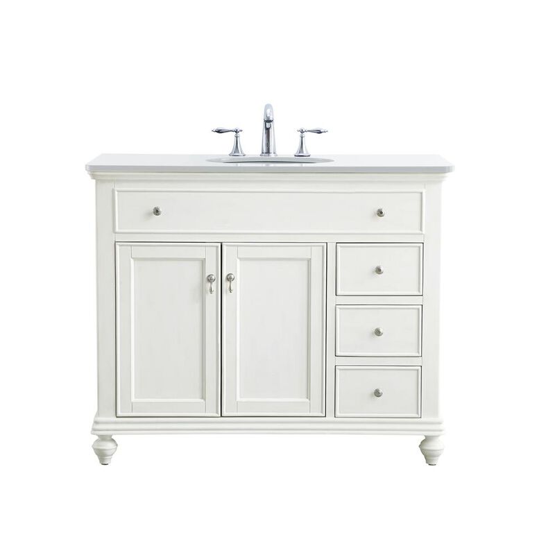 Elegant Kitchen and Bath 42 inch Single Bathroom vanity in antique white