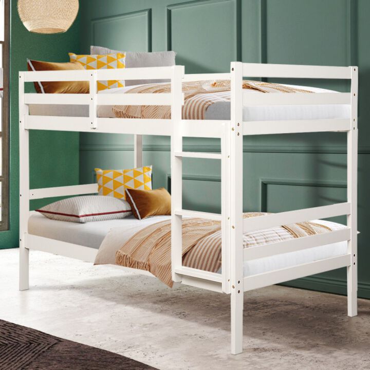 Hivvago Twin Size Sturdy Wooden Bunk Beds with Ladder and Safety Rail