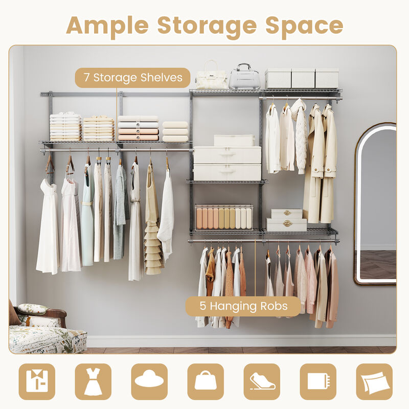 Wall-Mounted Closet Storage System with Hanging Rod and Open Shelves image number 7