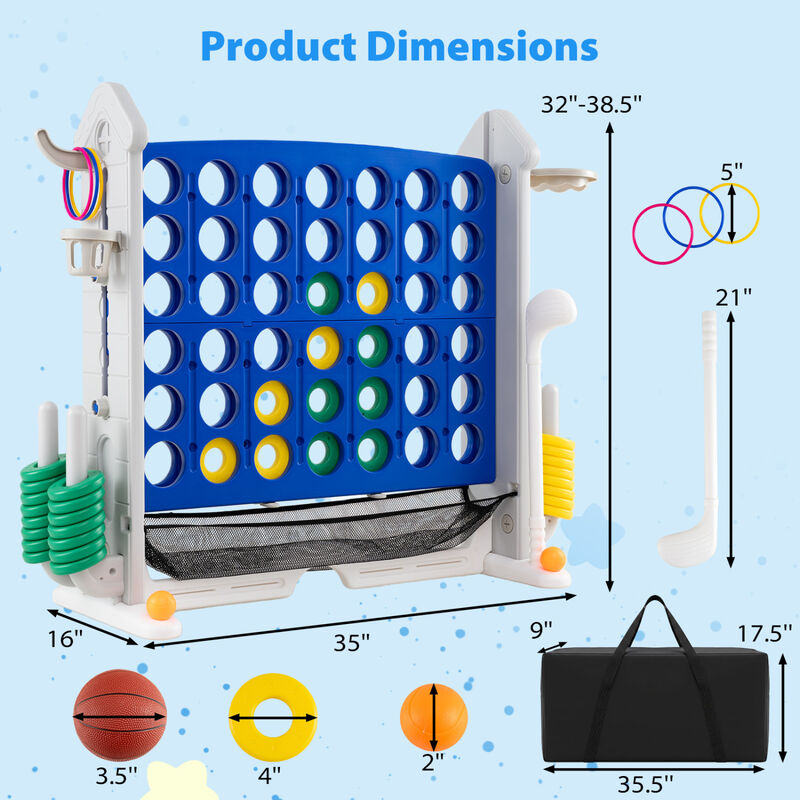 Portable 4 in 1 Row Connect Game with Mesh Net and Adjustable Height image number 2