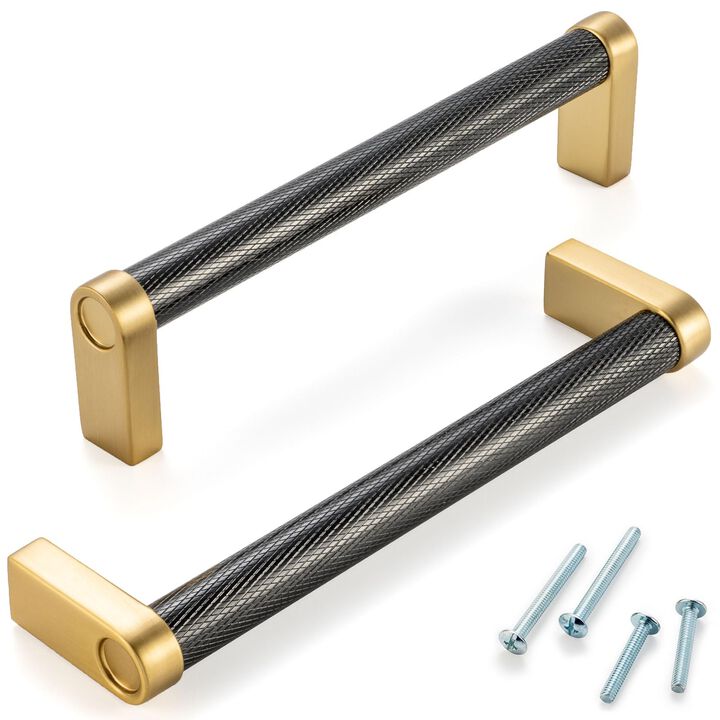 ASKANO Black and Gold Cabinet Pulls, 5 Inch Hole Centers, Knurled Bar Kitchen Cabinet Handles AP1311 | Pack of 5, Solid Hardware