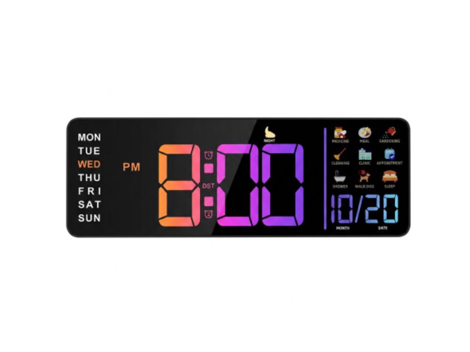 Hoifen Day Date Display Digital Calendar Wall Clock 16 Inch Glow In Dark