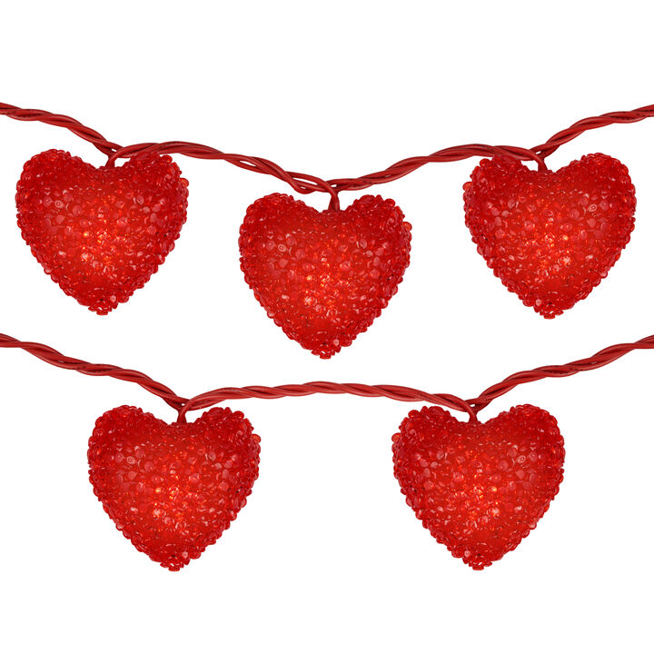 10-Count Red Heart Mini Valentine's Day Light Set  7.5ft Red Wire