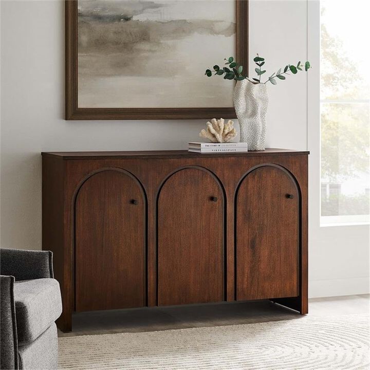 Modway Appia 53.4 Inch 3 Door Storage Cabinet in Oak Wood Veneer - Arched Door Accent Credenza - Modern Sideboard - Adjustable Shelf Buffet - Mid-Century Storage Furniture - Console TV Stand