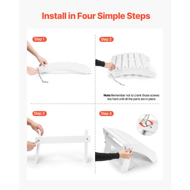 Outdoor Adirondack Ottoman, HDPE Plastic Foot Rest for Porch, Pool & Backyard - White image number 6