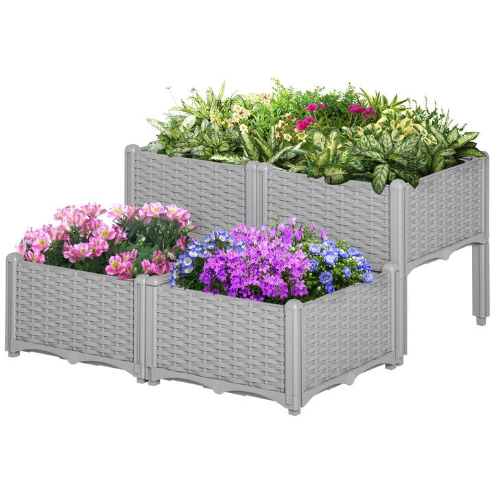 Outsunny 4-Piece Raised Garden Bed with Legs, Self-Watering Planter Box Raised Bed to Grow Flowers, Herbs & Vegetables, Gray