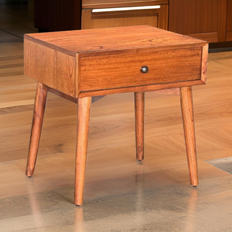 Amy Nightstand w Drawer, Metal Handle, 60 Inch Orange Brown - Benzara