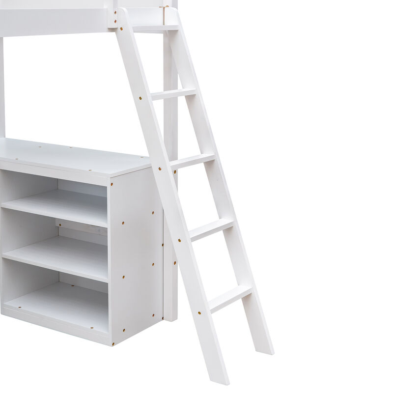 Merax Loft Bed with Shelves and Desk