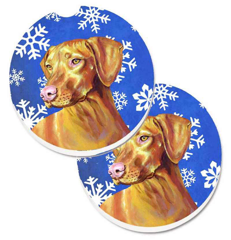 Caroline's Treasures Vizsla Winter Snowflakes Holiday Set of 2 Cup Holder Car Coasters LH9280CARC, 2.56, Multicolor image number 0